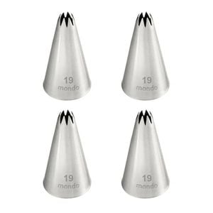 4PK Mondo Stainless Steel #19 Star Piping Tip - Silver