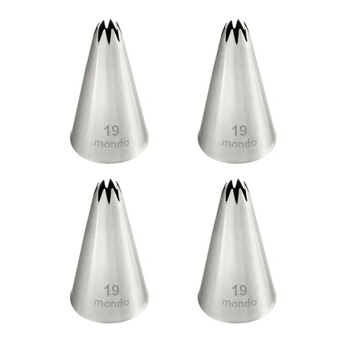 4PK Mondo Stainless Steel #19 Star Piping Tip - Silver