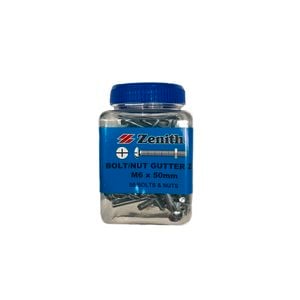 Zenith M6 x 50mm Zinc Plated Bolt And Nut Gutter - 50 Pack