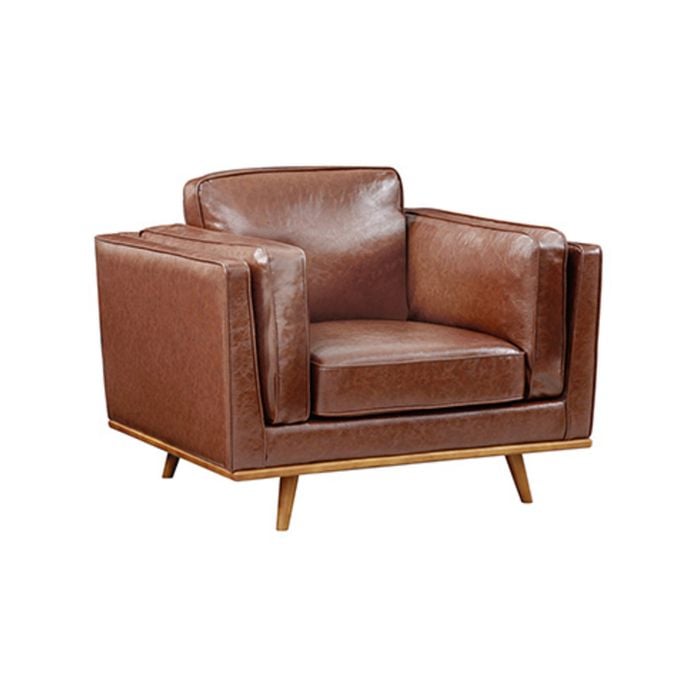 Single Seater Armchair Faux Leather Sofa Modern Lounge Accent Chair in Brown with Wooden Frame