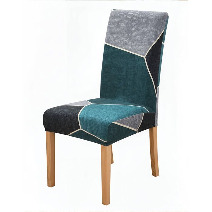 Anyhouz Chair Cover Blue Green Geometric Design Elastic Slipcover Dining Decor