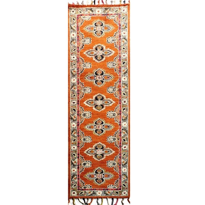 Handmade Lyon Wool Rug-6304-Orange-80x300cm