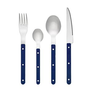 16pc Porto Sona Cutlery Stainless Steel Finish Complete Utensil Set Navy