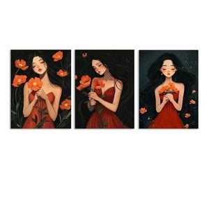 3pcs Woman in Red Dress Beauty Lovely Print 100% Australian Made 3 x 40x60cm (Metal Print)