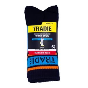 Tradie Men's Ribbed Cotton Crew Socks 6 Pack Size 7-10