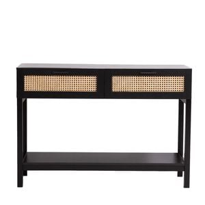 Tulum Console Table - Black Rattan With Timber Accents Black