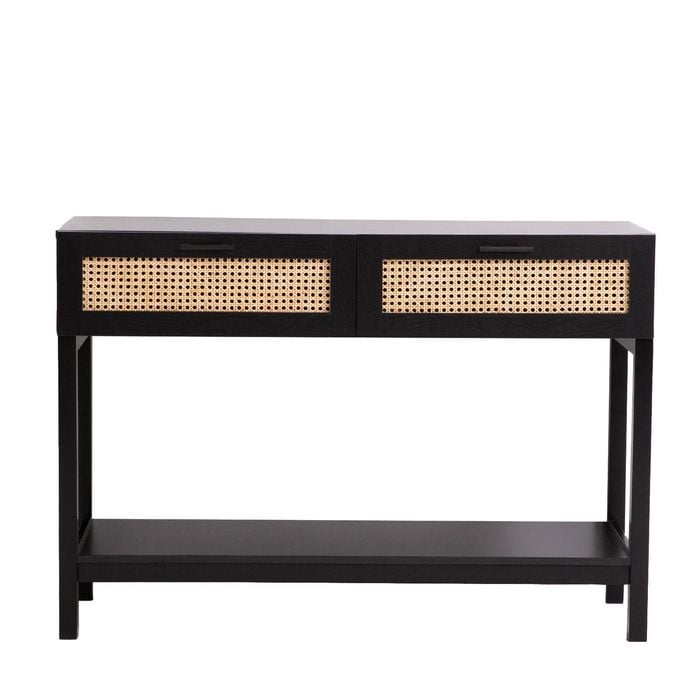 Tulum Console Table - Black Rattan With Timber Accents Black