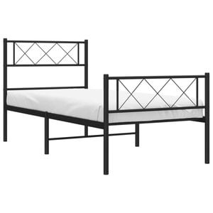 vidaXL Bed Frame with Headboard and Footboard Bed Base 107x203 cm Black Metal