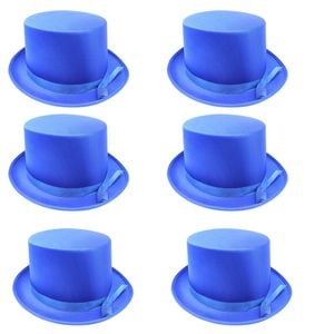 6x SATIN TOP HAT Costume Party Cap Fancy Dress Trilby Fedora One Size BULK Blue