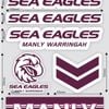 NRL Sticker Decal Sheet - Manly Sea Eagles - Stickers Wordmark - NEW