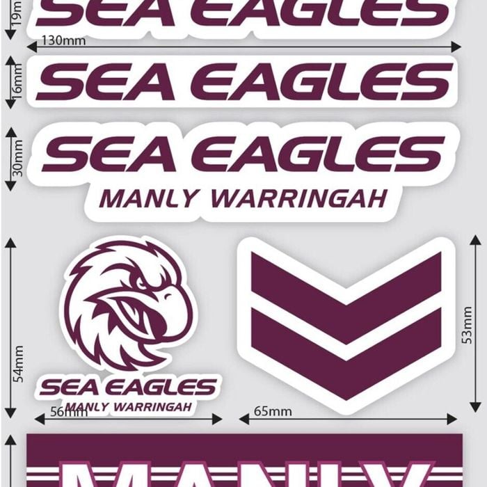 NRL Sticker Decal Sheet - Manly Sea Eagles - Stickers Wordmark - NEW