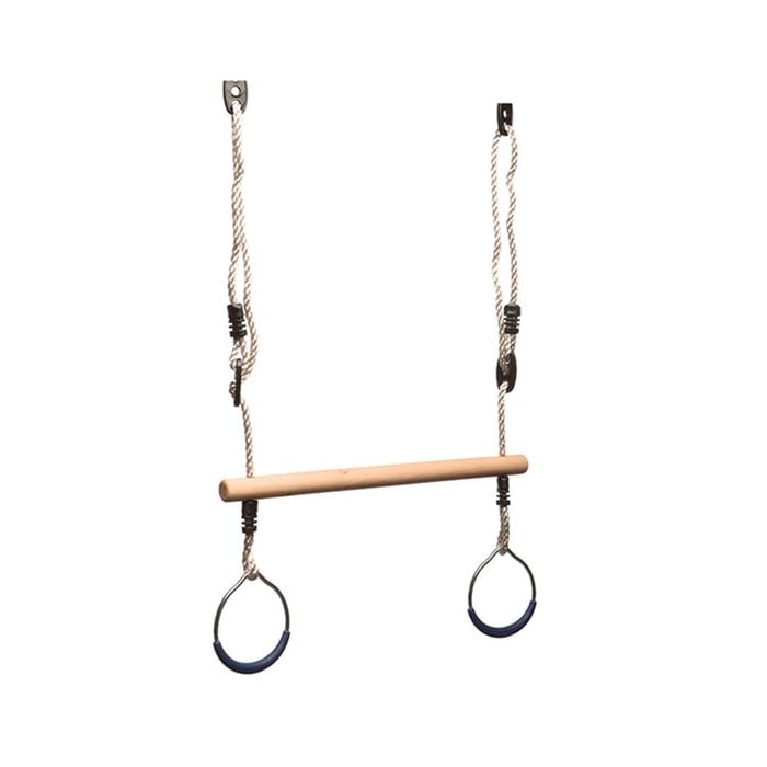 Swing Slide Climb Timber Trapeze With Blue Rings