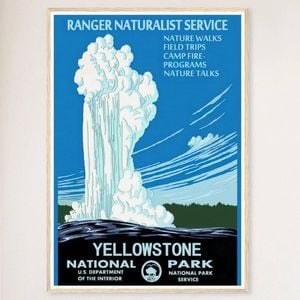 Galrie Vintage 1938 Yellowstone National Park Travel Poster Featuring Old Faithful Geyser, Wood Frame, A2 42x 60cm (16 x 24inch)