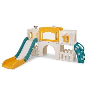 Costway 9in1 Slide Set Kid Climber Playset Basketball Hoop Toy Yellow