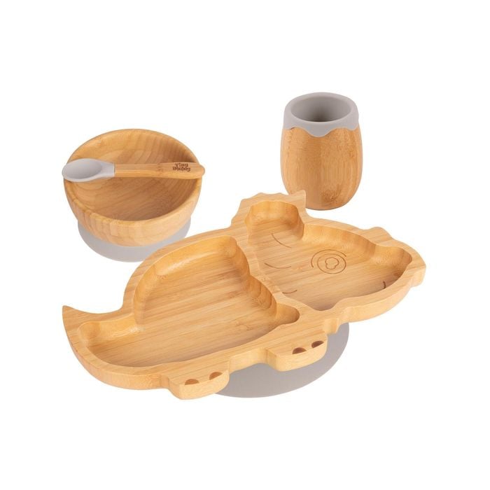 Tiny Dining 4pc Dinosaur Bamboo Suction Baby Feeding Set