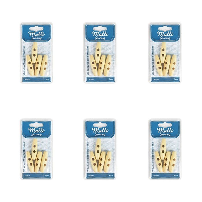 6x 4pc Malli Sewing Wooden Sewing Toggle Buttons Garment Closure 50mm Brown