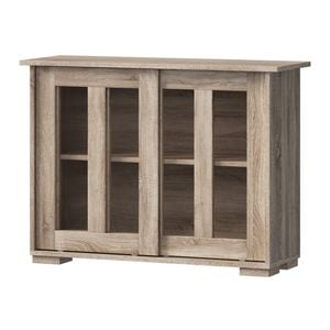 Oikiture Sideboard Buffet Cupboard Cabinet Glass Sliding Door Storage Natural