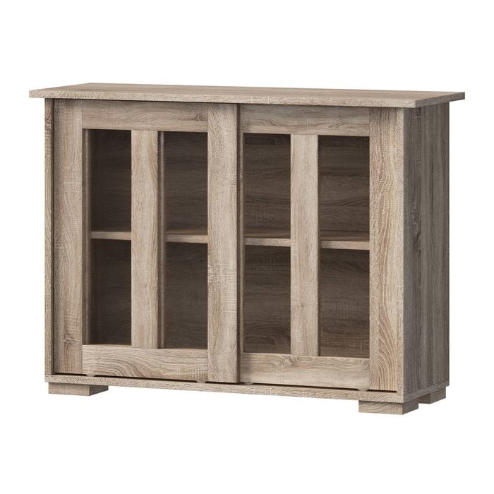 Oikiture Sideboard Buffet Cupboard Cabinet Glass Sliding Door Storage Natural