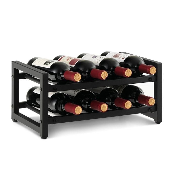 Costway 8-bottle Wine Rack Metal Cellar Display Shelf W/foot Pads Black