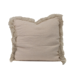 Naturally Sheepskins 45x45cm Oatmeal French Linen Cushion With Lambskin Trim (with Insert)