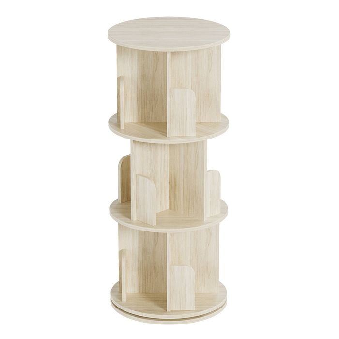 Advwin 3 Tiers Bookshelf Rotating Corner Bookcase Cabinet Revolving Display Stand Rack Oak