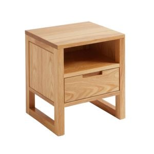 MIUZ Solid Oak Wood Bedside Table, Large Side Storage End Table Shelf Nightstand