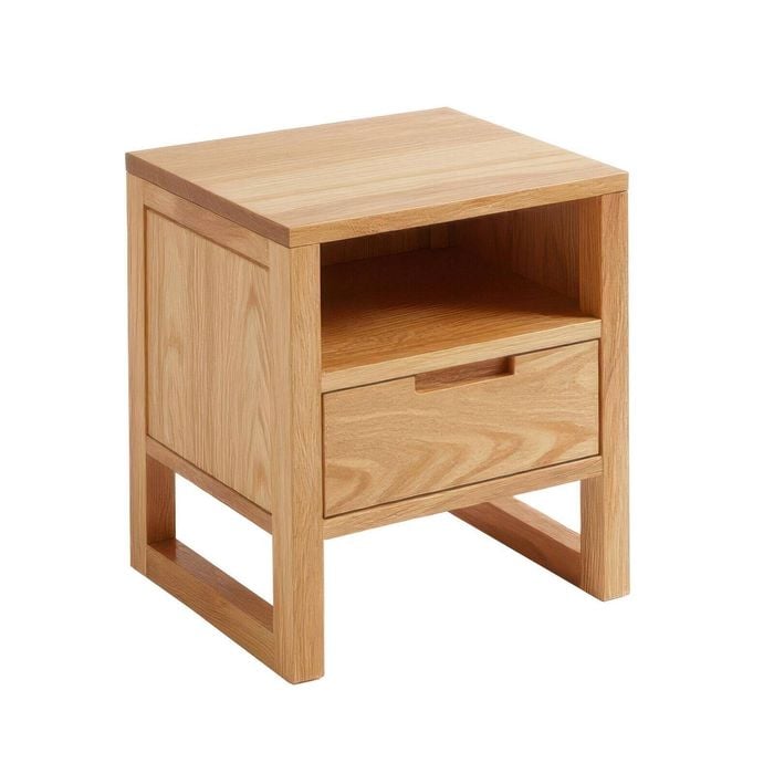 MIUZ Solid Oak Wood Bedside Table, Large Side Storage End Table Shelf Nightstand