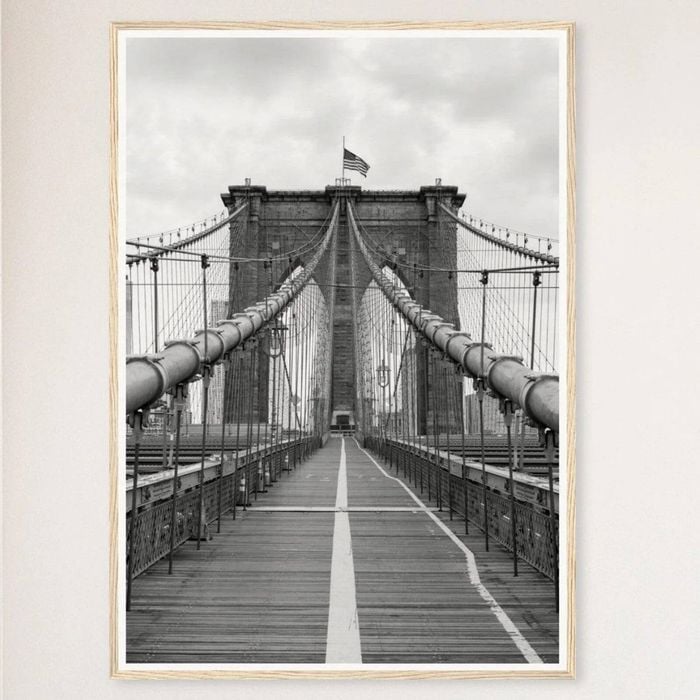 Galrie Timeless Brooklyn Bridge Black and White - Iconic Fine Art Photography Home Decor, Wood Frame, A3 30 x 42cm (12 x 16inch)