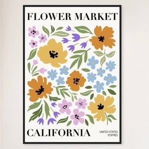 Galrie Stunning Abstract Floral Art Print Flower Market California, Black Frame, A4 21 x 30cm (8 x 12inch)