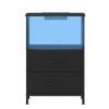 Ufurniture Nightstand with LED Light and Charging Station Industrial End Table 2 Fabric Drawers and Open Shelf Black