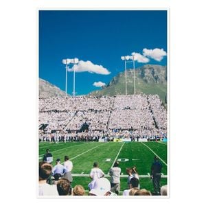 Galrie Stunning Football Stadium Art Print with Majestic Mountain View, Poster Only, A0 84 x 119cm (33 X 47inch)