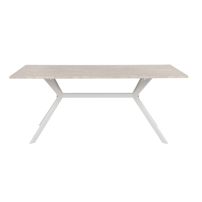 Design Square Kays Modern Rectangular Kitchen Dining Table 180cm Metal Frame Stone/White