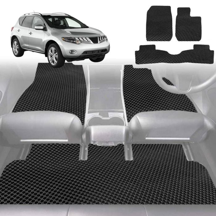 6D Diamond Car Floor Mats for Nissan Murano 2009-2015-Full Set-Black-Outback GT