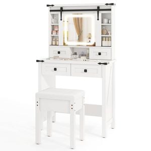 Costway Makeup Vanity Table Stool Tempered Glass Tabletop Dressing Set