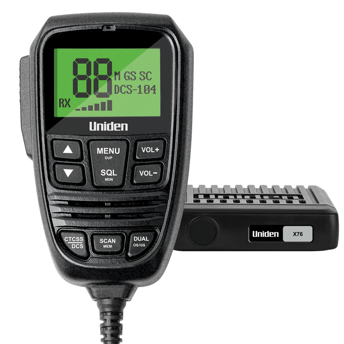 Uniden  X76 Compact UHF CB Mobile With Remote Speaker MIC. Large LCD Display, Dual Watch