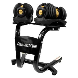 PowerTrain 48kg Gold Adjustable Dumbbell Set With Stand