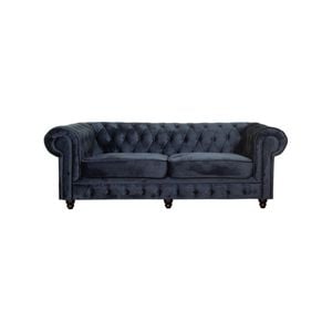 Cleo 3 Seater Velvet Fabric Sofa Blue Colour Chesterfield Design