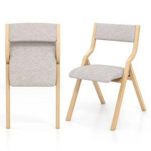 Costway Folding Dining Chair Set Of 2 Upholstered Armless Chair Linen Fabric Chairs Natural