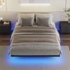 Ufurniture Floating Bed Frame Queen Size with LED Lights, Metal Mattress Base Platform