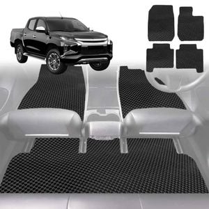6D Diamond Car Floor Mats for All-new Mitsubishi Triton Double Cab (LC/MV)2024-Current-Full Set-Black-Outback GT