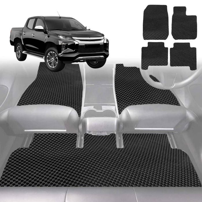 6D Diamond Car Floor Mats for All-new Mitsubishi Triton Double Cab (LC/MV)2024-Current-Full Set-Black-Outback GT