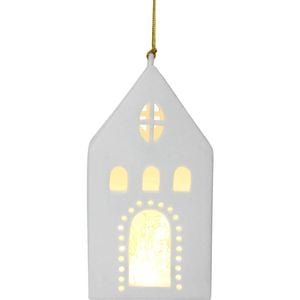 LVD Porcelain Hanging Village House Tealight Candle Holder 16cm - White