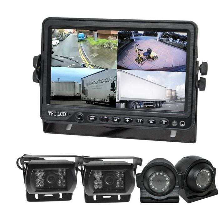 Elinz 7" Dvr Quadscreen 4 Camera Package Kit 360 View Reversing Forward Side 12v 24v Bus Truck Caravan