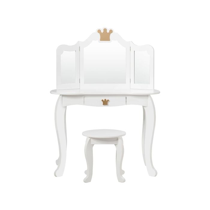 Costway Kids Wood Dressing Table Stool Set White