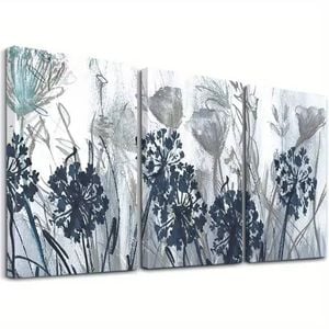 3pcs Blue Floral Print 100% Australian Made 3 x 40x60cm  (Stretched)