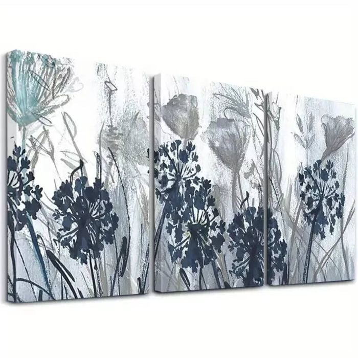 3pcs Blue Floral Print 100% Australian Made 3 x 40x60cm  (Stretched)