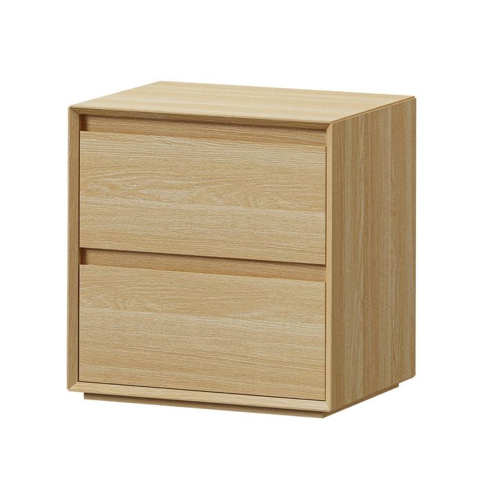 Oikiture Bedside Table 2 Drawers Bedroom Nightstand Handle-free Natural