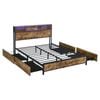 Levede Industrial Style RGB Metal Bed Frame with 4x Drawers Double