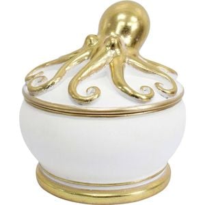 LVD Resin Octopus Decorative Trinket Storage Box 12x12.5cm White/Gold