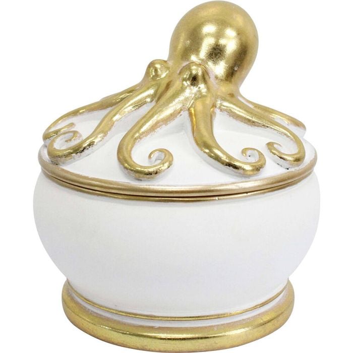 LVD Resin Octopus Decorative Trinket Storage Box 12x12.5cm White/Gold